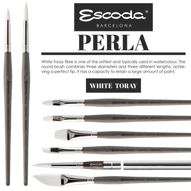 Escoda Perla Series 1435 Short Handle Round Artist Watercolor Brush, 6, White Toray Filament - Image 4